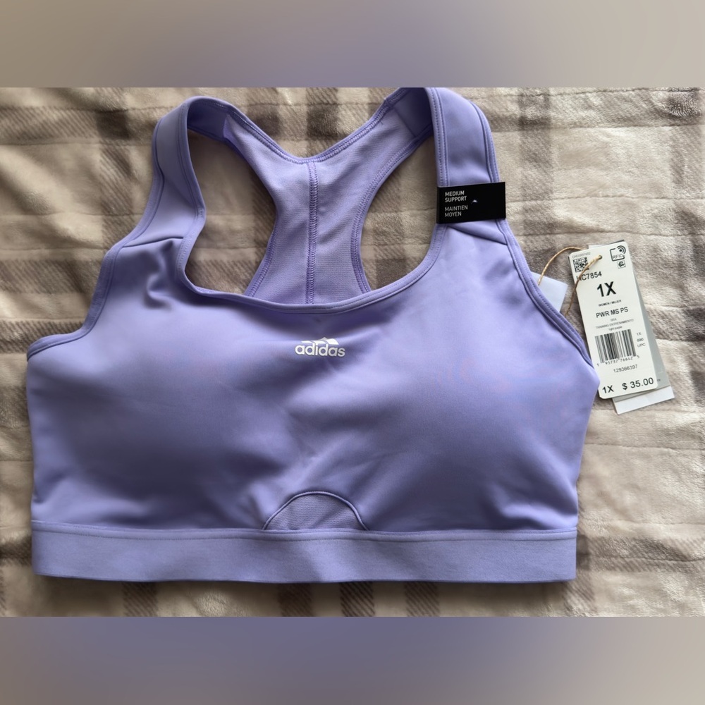 New with tag Adidas Training Powerreact 1X Medium Support Sports Bra - Purple